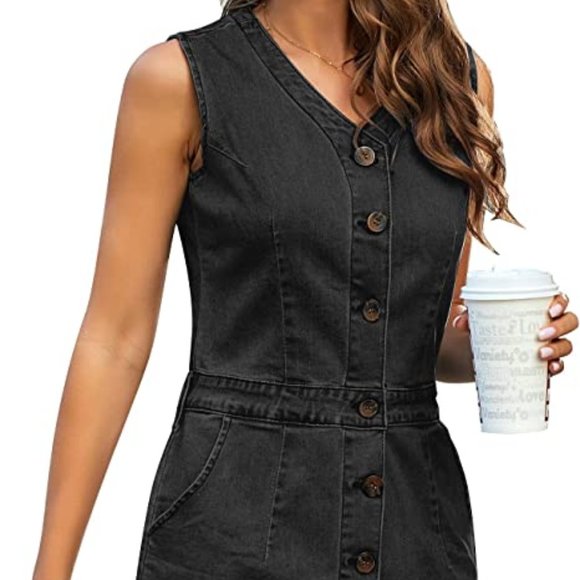 Black Denim Button-Down Dress - Picture 3 of 12